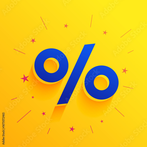 3d style percentage sign yellow background with bursting star design