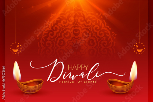 happy diwali wishes red background with light effect