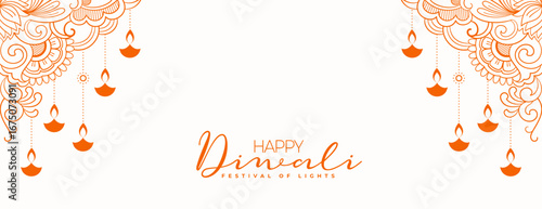 elegant happy diwali white banner for social media