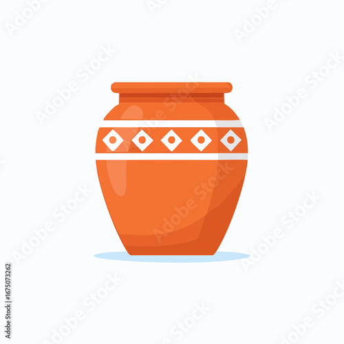 Orange Decorative Pot With White Geometric Design