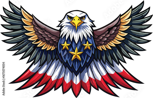 Majestic eagle with American flag wings symbolizes freedom, strength, patriotism and pride