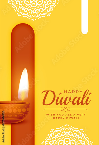 happy diwali greeting yellow poster for social media post