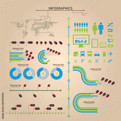 Comprehensive infographic design showcasing global statistics and demographic data with charts graphs and icons on a vintage background