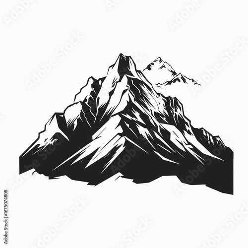 Majestic rocky mountain landscape with jagged peaks, a monochrome wilderness silhouette