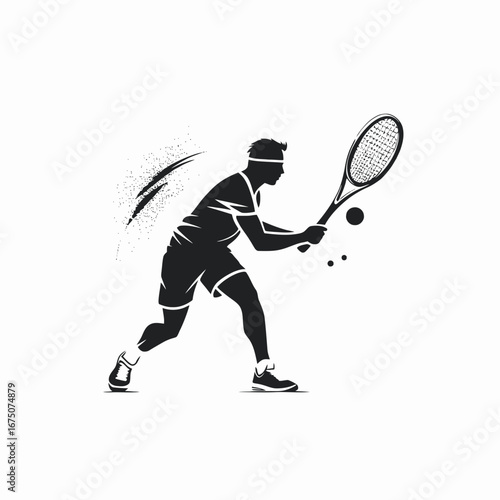 Powerful tennis player striking a ball with energy and determination silhouette