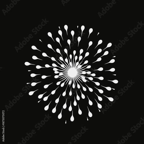 Abstract radial burst with teardrop shapes creating a striking flower silhouette