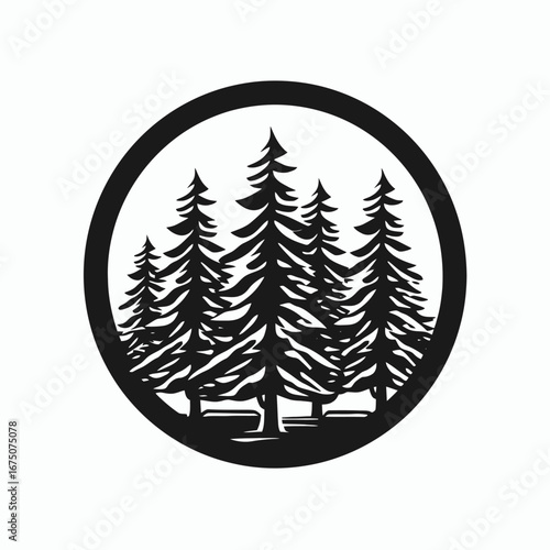 Forest trees enclosed by round border forming a bold, natural silhouette