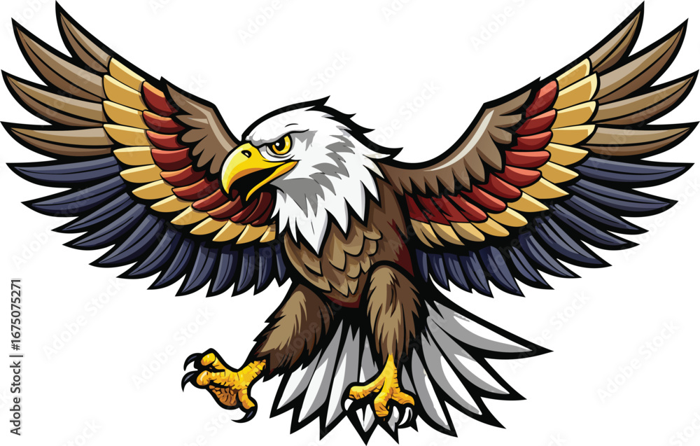 Obraz premium Majestic bald eagle soaring with powerful wings spread, symbolizing freedom and strength