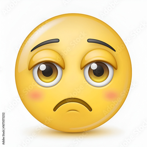 A pleading emoji face with big, watery eyes and a small frown, conveying a sense of yearning or desperation in soft yellow tones.