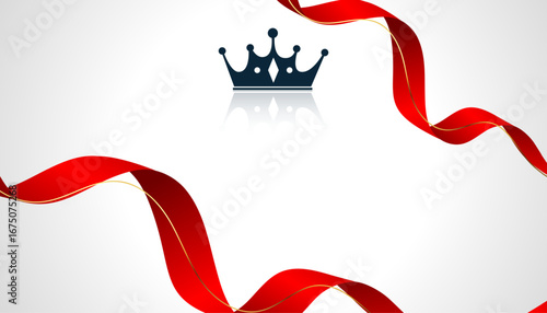 stylish royal crown background with red ribbon for royal inauguration