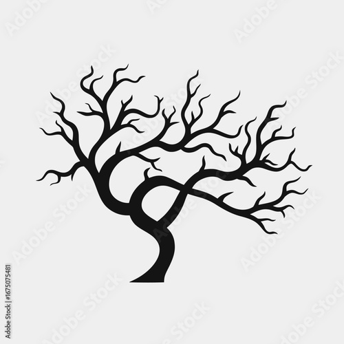 Stark bare tree with intricate branches isolated as a black silhouette