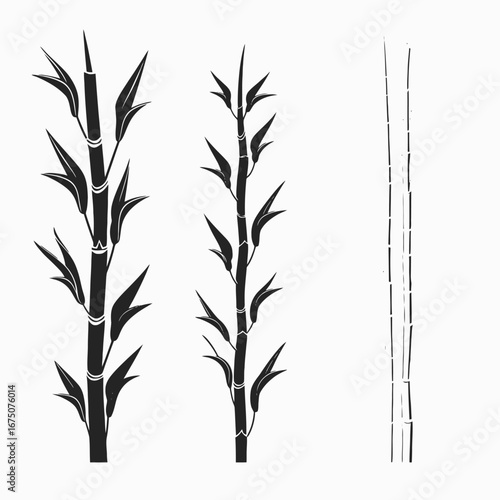 Elegant minimalist black bamboo stalks and leaves isolated vector illustration silhouette