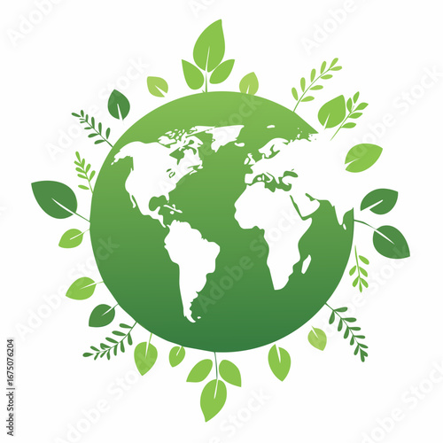 Minimalistischer grüner Globus als Vektorillustration auf weißem Hintergrund.