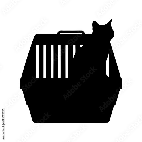 Silhouette of a cat sitting inside of a plastic pet carrier