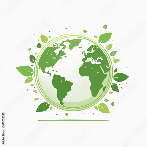 Minimalistischer grüner Globus als Vektorillustration auf weißem Hintergrund.