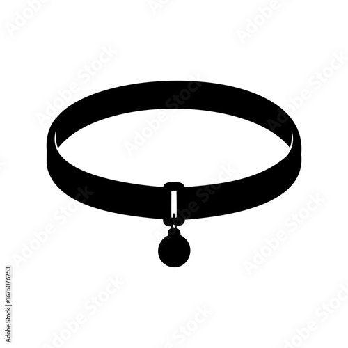 Black Silhouette of a Collar with a Pendant on a White Background