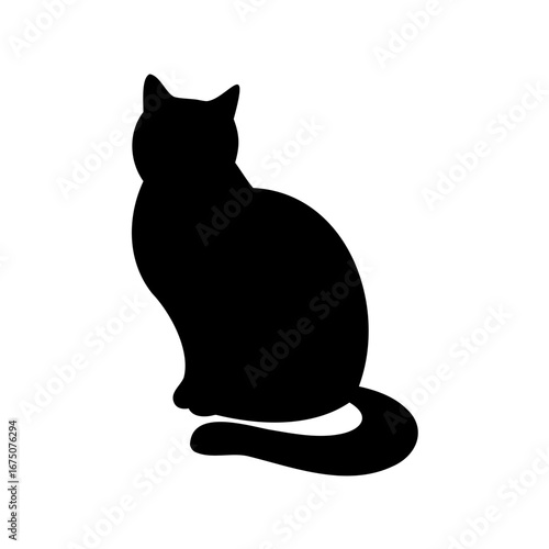 Elegant black cat silhouette sitting in a graceful pose, ready for mischief