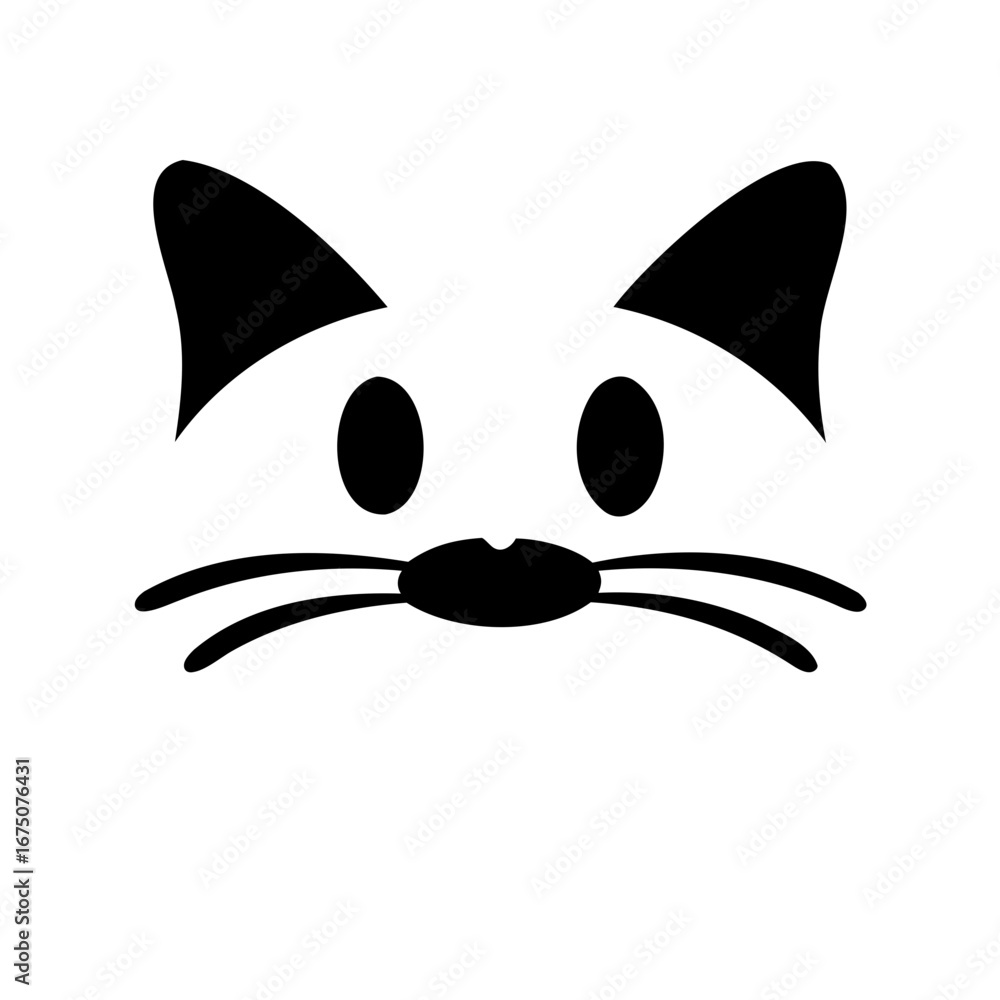 Fototapeta premium Simple black and white vector image of cartoon cat face illustration