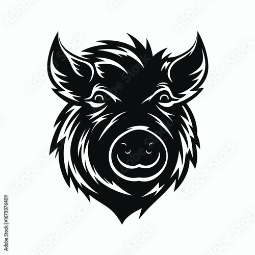 Bold wild boar face design in a minimalist vector illustration silhouette