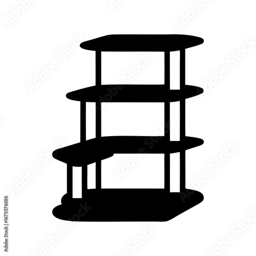 Three Tiered Cat Tree in Black Silhouette on White Background, Modern Style