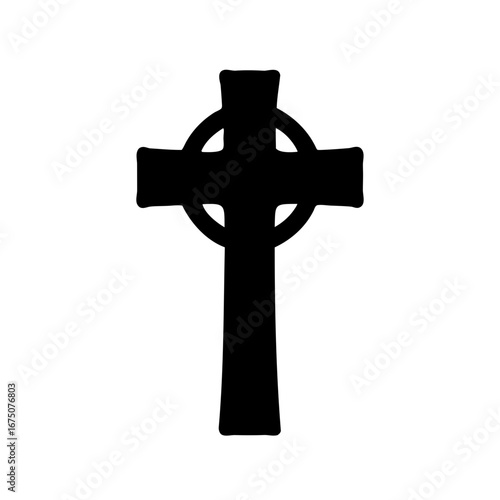 Solid black Celtic cross with rounded circle on a white background