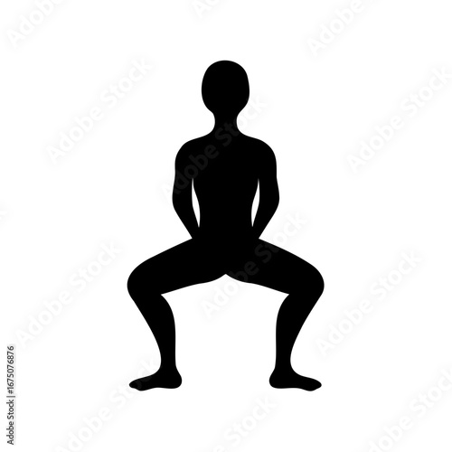 Silhouette of a human figure in a squatting position on white background
