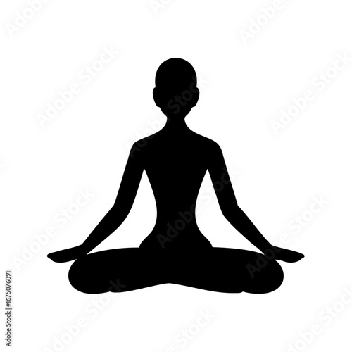 Silhouette of person in yoga lotus position meditating peacefully and calmly