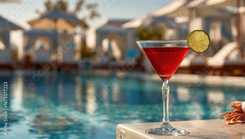 Obraz w ramie Red cocktail by pool