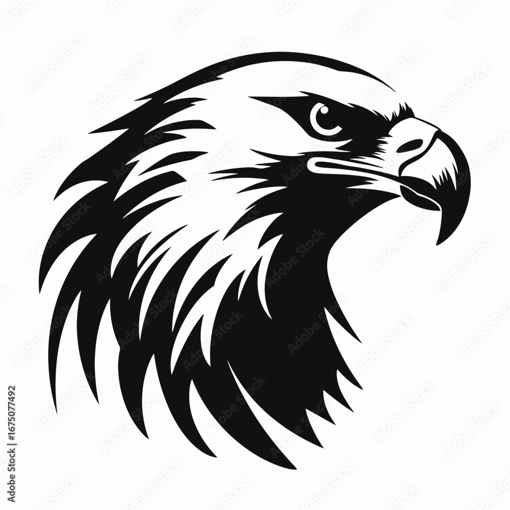 Obraz premium Majestic eagle head with sharp gaze, artistic black illustration silhouette
