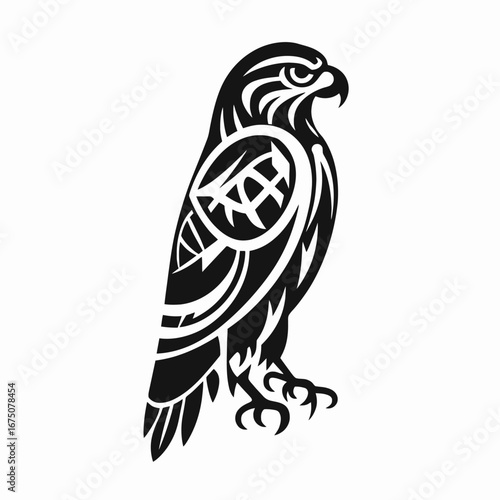 Majestic raptor features decorative tribal details for a stylized bird silhouette