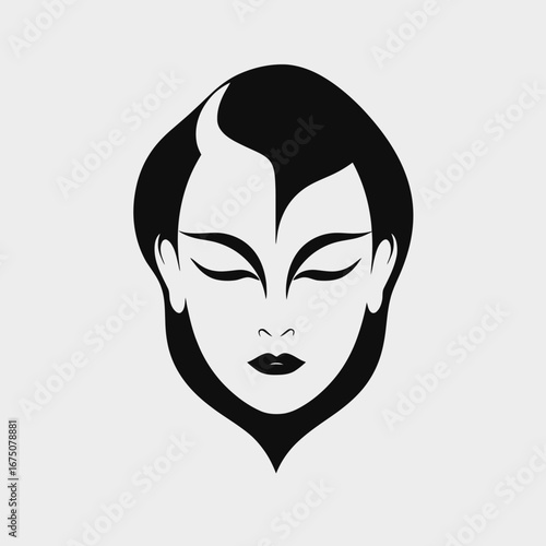 Elegant female face with closed eyes in a minimalist black silhouette
