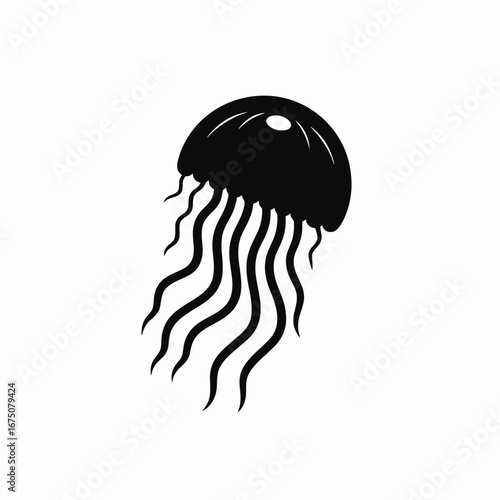 Graceful jellyfish marine life with long tentacles under the sea silhouette