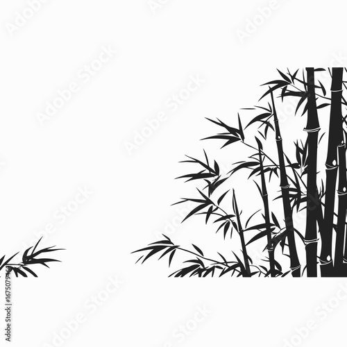 Serene grove featuring lush bamboo stalks creating a black graphic silhouette