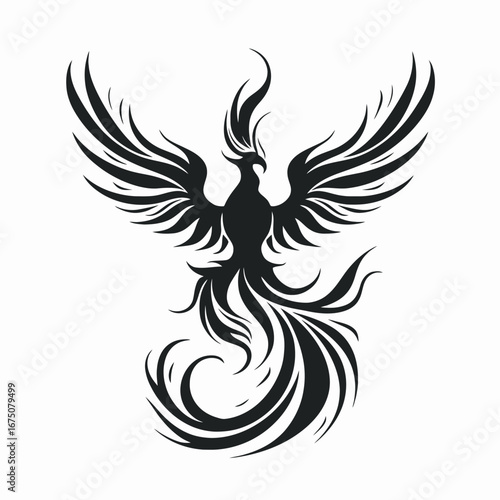 Majestic phoenix with outstretched wings, a powerful avian symbolism silhouette