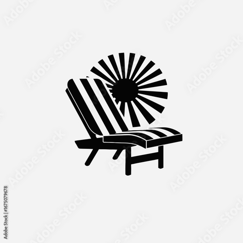 Summer relaxing, shaded chair, in artistic black and white vector silhouette
