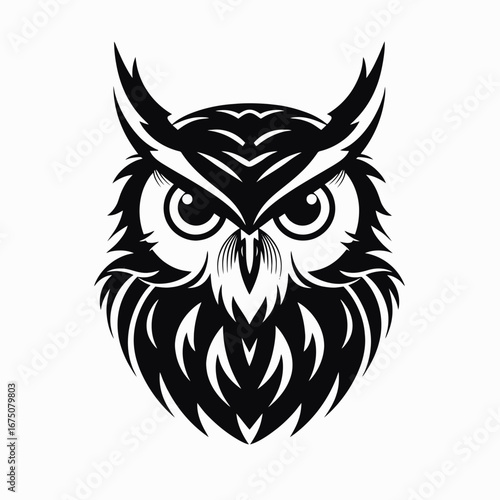 Majestic owl head with intense gaze, a nocturnal hunter's dramatic silhouette