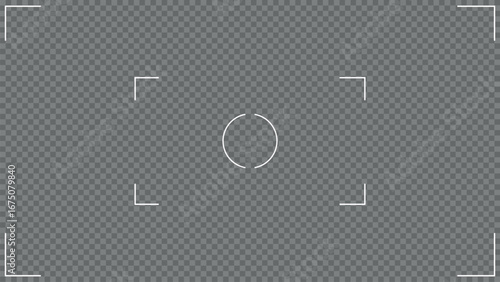 Vizor, optical camera sight flat picture. Recording camera screen template. Video record screenshot eps 10 vector illustration. Battery, REC, focus, viewfinder indicator sample image.