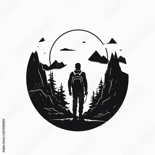 Adventurous journey amidst peaks and wilderness, showcasing determination in this mesmerizing mountain silhouette