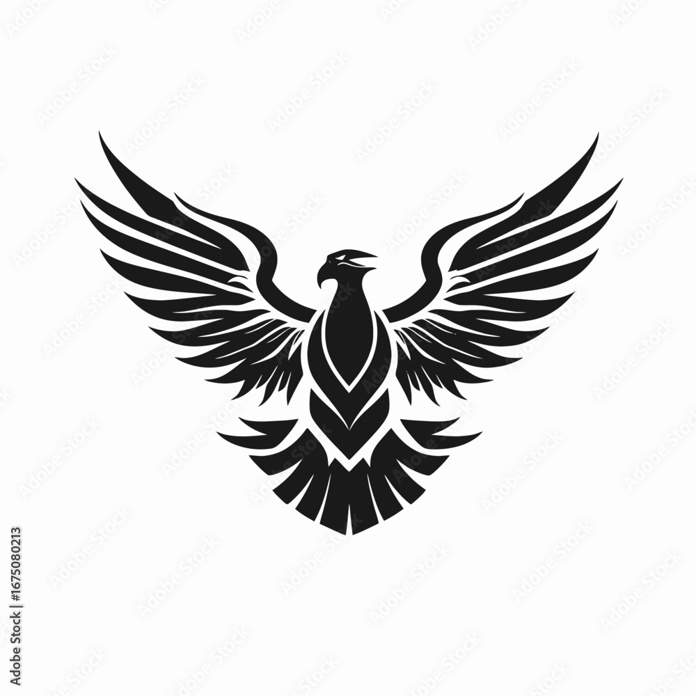 Fototapeta premium Striking eagle with outstretched wings is artistic black and white vector silhouette