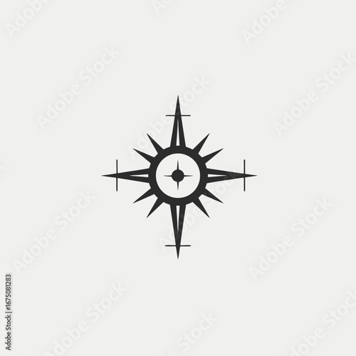 Minimalist navigational compass graphic on clean background showing a direction star silhouette