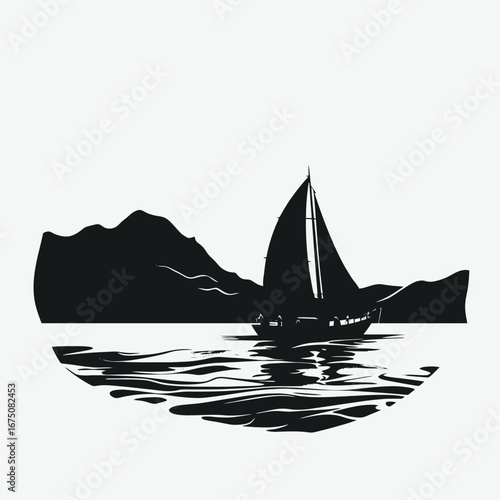 Serene sailing adventure captured by a dark and striking sailboat silhouette