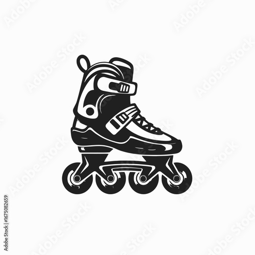 Dynamic inline skate detailed black and white vector sport equipment silhouette