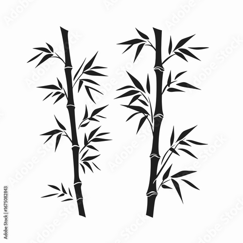 Two bamboo stems graphic art on white background silhouette composition