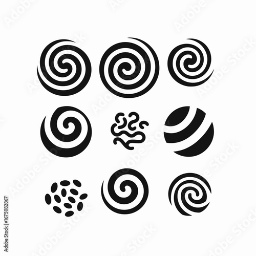 Assorted graphical black and white designs collection, artistic and stylish silhouette