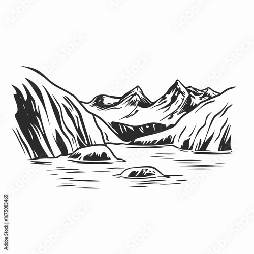 Majestic mountain range reflecting in still waters, a peaceful landscape silhouette
