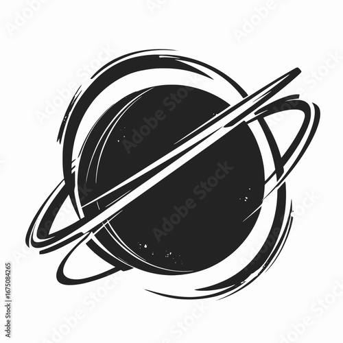 Dramatic planetary ring system artistic space exploration celestial body ink splash silhouette