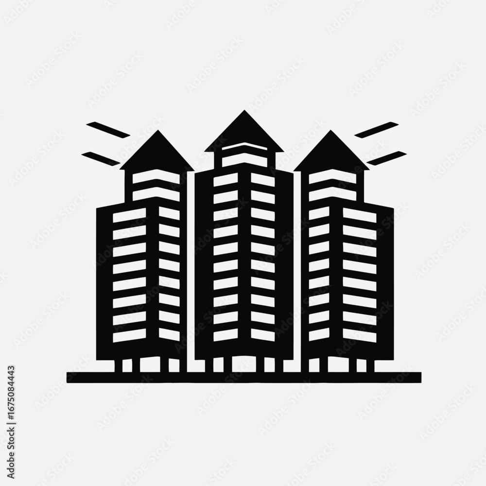 Obraz premium Minimalist apartment buildings rise in graphical architectural vector illustration silhouette