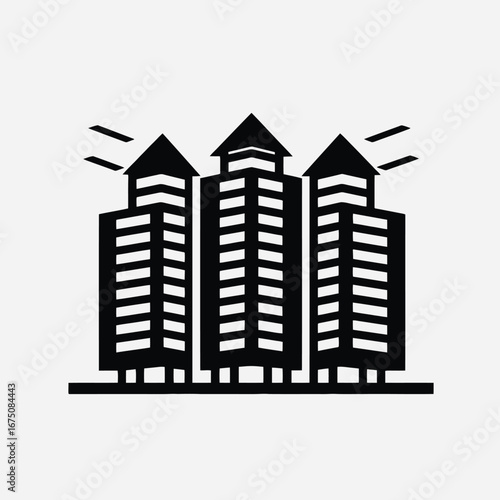 Minimalist apartment buildings rise in graphical architectural vector illustration silhouette