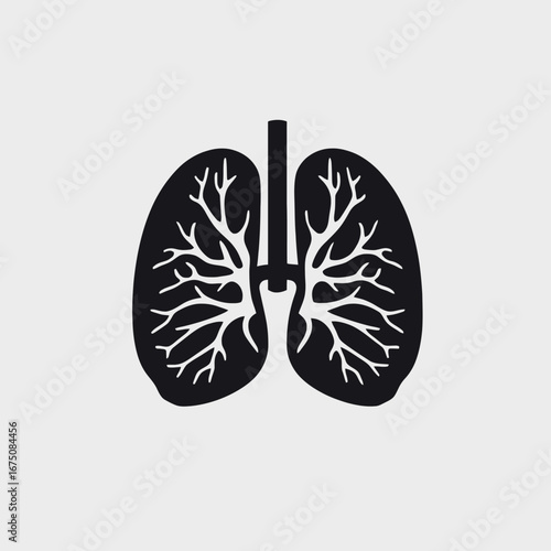 Anatomical depiction of lungs in black and white color scheme silhouette