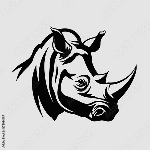 Striking rhino head in black and white elegant African wildlife silhouette